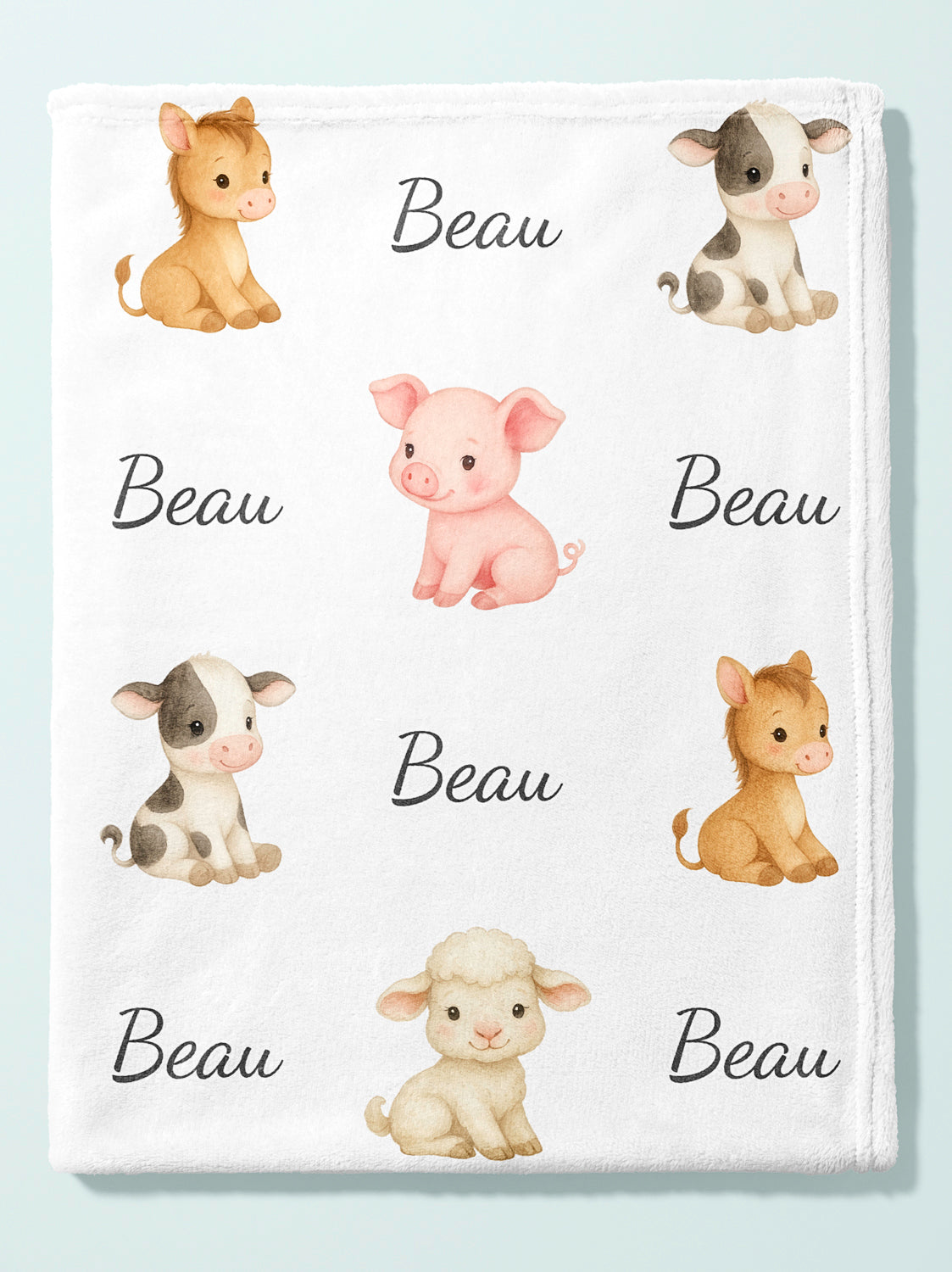 Personalized Farm Animals Baby Name Blanket