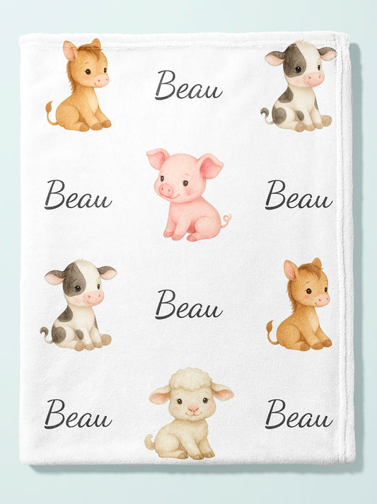 Personalized Farm Animals Baby Name Blanket