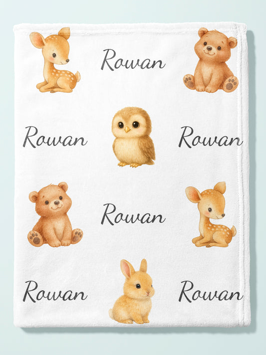 Personalized Woodland Animals Baby Name Blanket